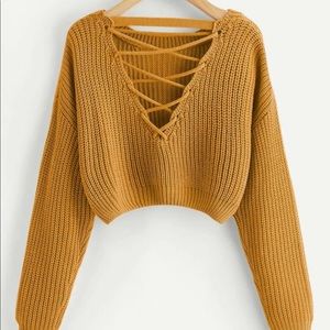Lace-Up V Back crop sweater